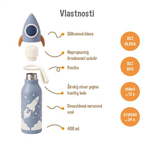 Zazu Dětská termoláhev 400 ml - Raketa