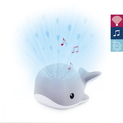 Zazu Velryba WALLY šedá - noční projektor s melodiemi